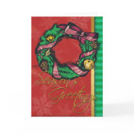 Wreath on Red-Christmas Card card