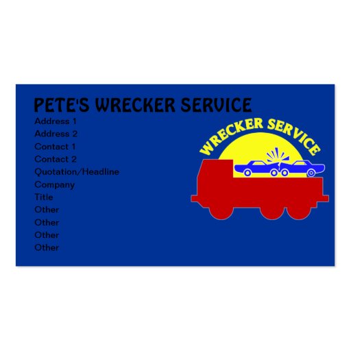 Wrecker Towing Service Business Cards