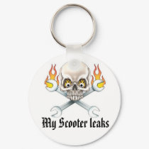 Wrench and Skull, My Scooter leaks keychains