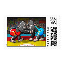 Wrestling Gorillas Postage Stamps