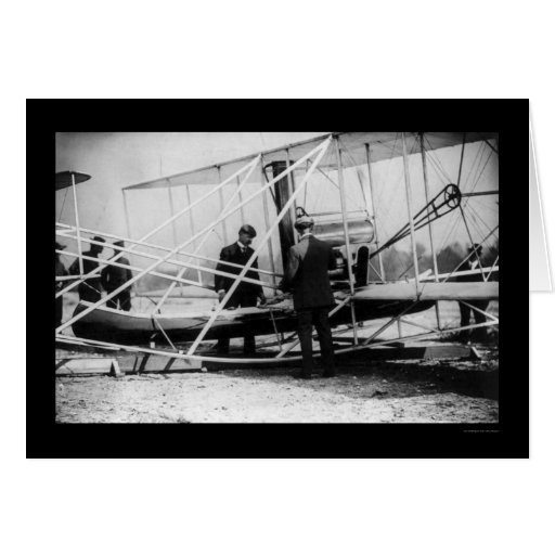 Wright Examines Canoe Attachment to Airplane 1909 Card  Zazzle