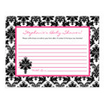 Writable Advice Card Hot Pink Black Damask Post Cards