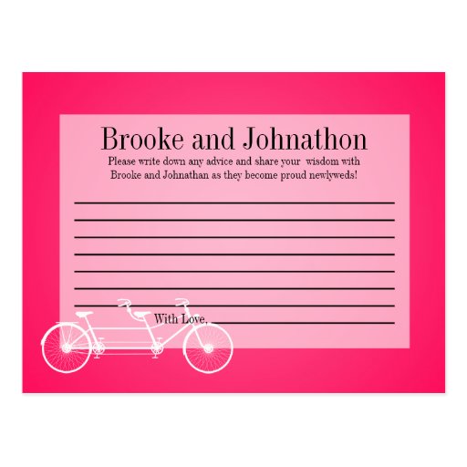 Writable Advice Card Whimsical Pink Double Bike Postcard