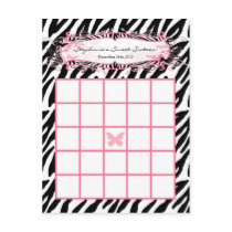 Writable Bingo Card Girly Butterfly Zebra Print Postcard