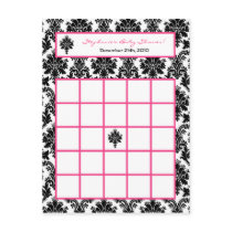 Writable Bingo Card Hot Pink Black Damask Postcards