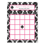 Writable Bingo Card Hot Pink Black Damask Postcards