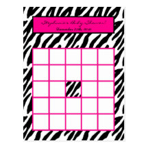 Writable Bingo Card Hot Pink Zebra Print Post Card