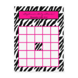 Writable Bingo Card Hot Pink Zebra Print Post Card