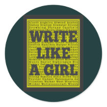 Write Like a Girl Charcoal Round Sticker