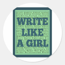 Write Like a Girl Peacock Round Stickers