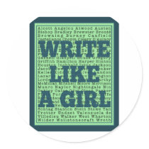 Write Like a Girl Peacock Round Stickers