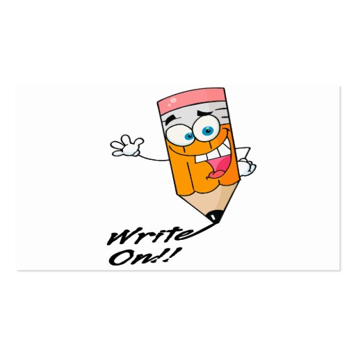 write on right on funny happy pencil cartoon business card templates (back side)