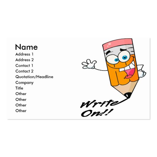 write on right on funny happy pencil cartoon business card templates