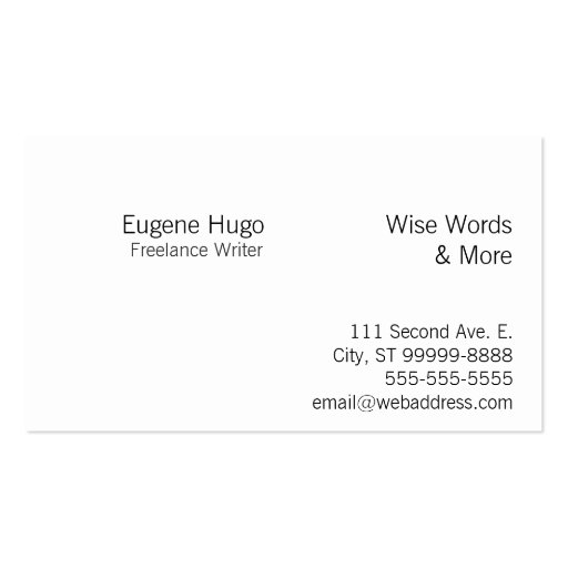 Write: Writer, Freelance Writer, Author Business Card Template (back side)