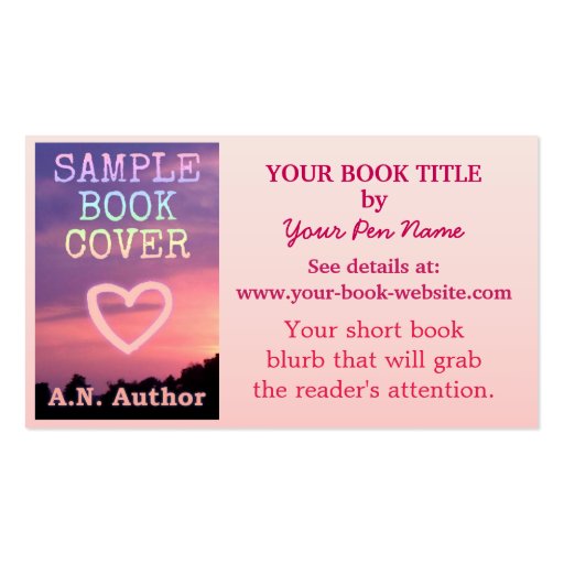 Writer Author Promotion Book Cover Pink White Business Card Template (front side)
