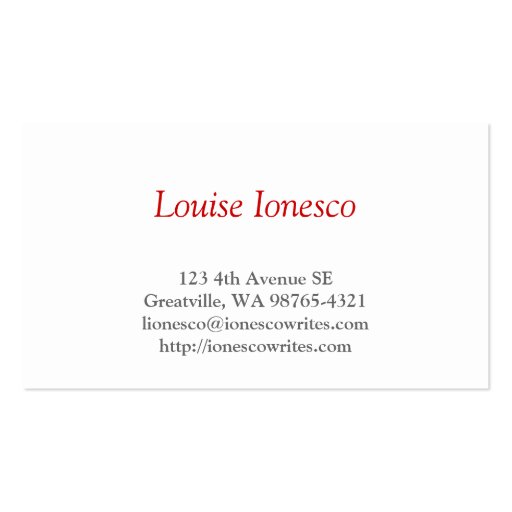 Writer Black Red Business Card Template (back side)