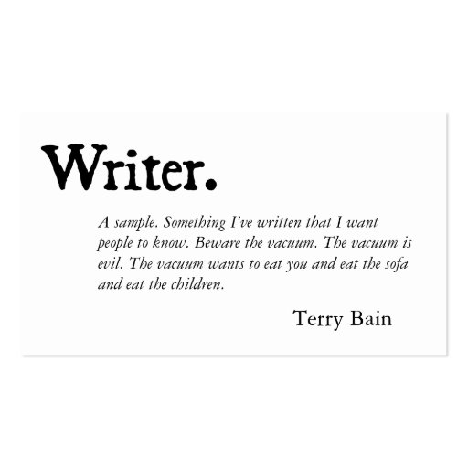 Writer Black White Business Card (front side)