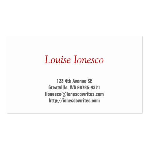 Writer Black White Business Card Template (back side)