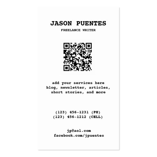 writer business card templates (back side)