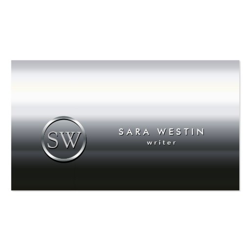Writer Chrome Texture Monogram Business Card (front side)