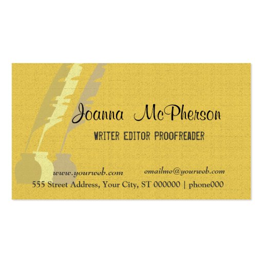 Writer  Editor Journalist Stylish Business Card Templates (front side)