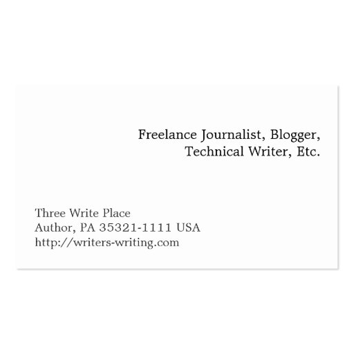 Writer Swash Text Business Card Templates (back side)