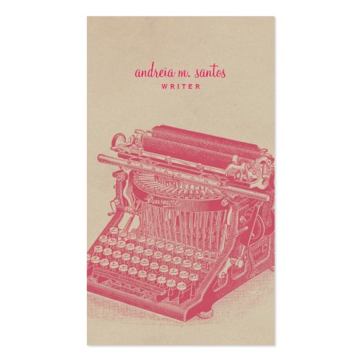 Writer Vintage Typewriter Cool Pink Simple Modern Business Card Template (front side)