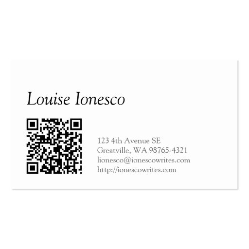 Writer w/ QR Code Business Card Templates (back side)