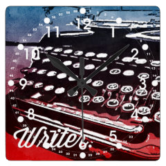 Writer with Typewriter Blue Red Pop Art Square Wall Clock