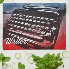 Writer with Typewriter Blue Red Pop Art Kitchen Towel