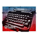 Writer with Typewriter Blue Red Pop Art Post Card