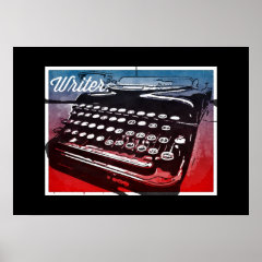Writer with Typewriter Blue Red Pop Art Poster