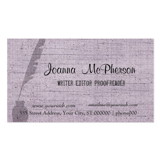 Writer's Pen  Editor Journalist Plain Business Card Template (front side)