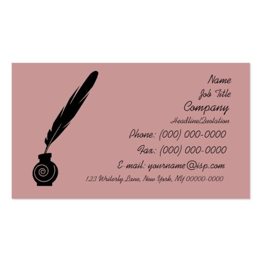 Writer's Quill & Ink Profile Card Business Card Templates (front side)