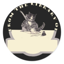 Writing Cat Bookplate sticker