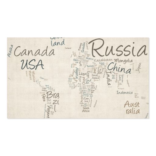 Writing Text Map of the World Map Business Card (front side)