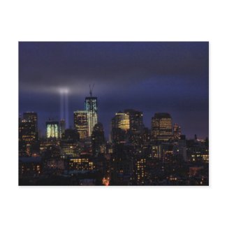 WTC Tribute in Light - 9/11/2011 at twiight postcard by NYC is My Muse / NYCisMyMuse.com