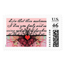 WVintage Love Letter Red Heart On Pink Swirled postage