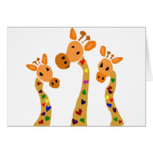 WW- Giraffe and Hearts Primitive Art Cartoon Card