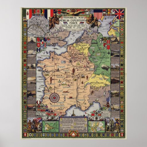 WWI Map of the American Expeditionary Force (1932) Print