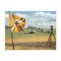 WWII Luftwaffe Airbase + German ME-109 Postcard