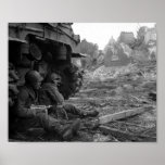 WWII Soldiers and Weapons by Burned Out Tank Print