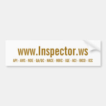www.Inspector.ws, API - AWS - NDE - QA/QC - NAC… Etiqueta De Parachoque