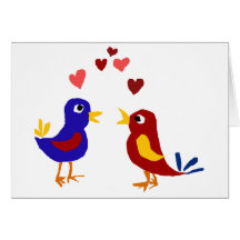WX- Colorful Love Birds Primitive Art Greeting Card