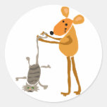 WX- Funny Mouse Holding Cat Cartoon Round Sticker