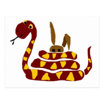 WX- Funny Snake Squeezing Rabbit Cartoon Postcard