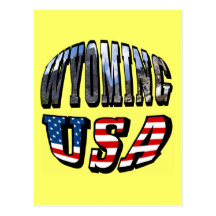 Wyoming Picture and USA Flag Text Postcards