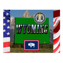 Wyoming Picture, Map, Flag and State Seal Post Card