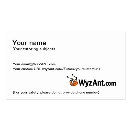 WyzAnt Customizable Business Cards (front side)