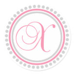 X Monogram (Pink / Silver Dot Circle) Round Stickers